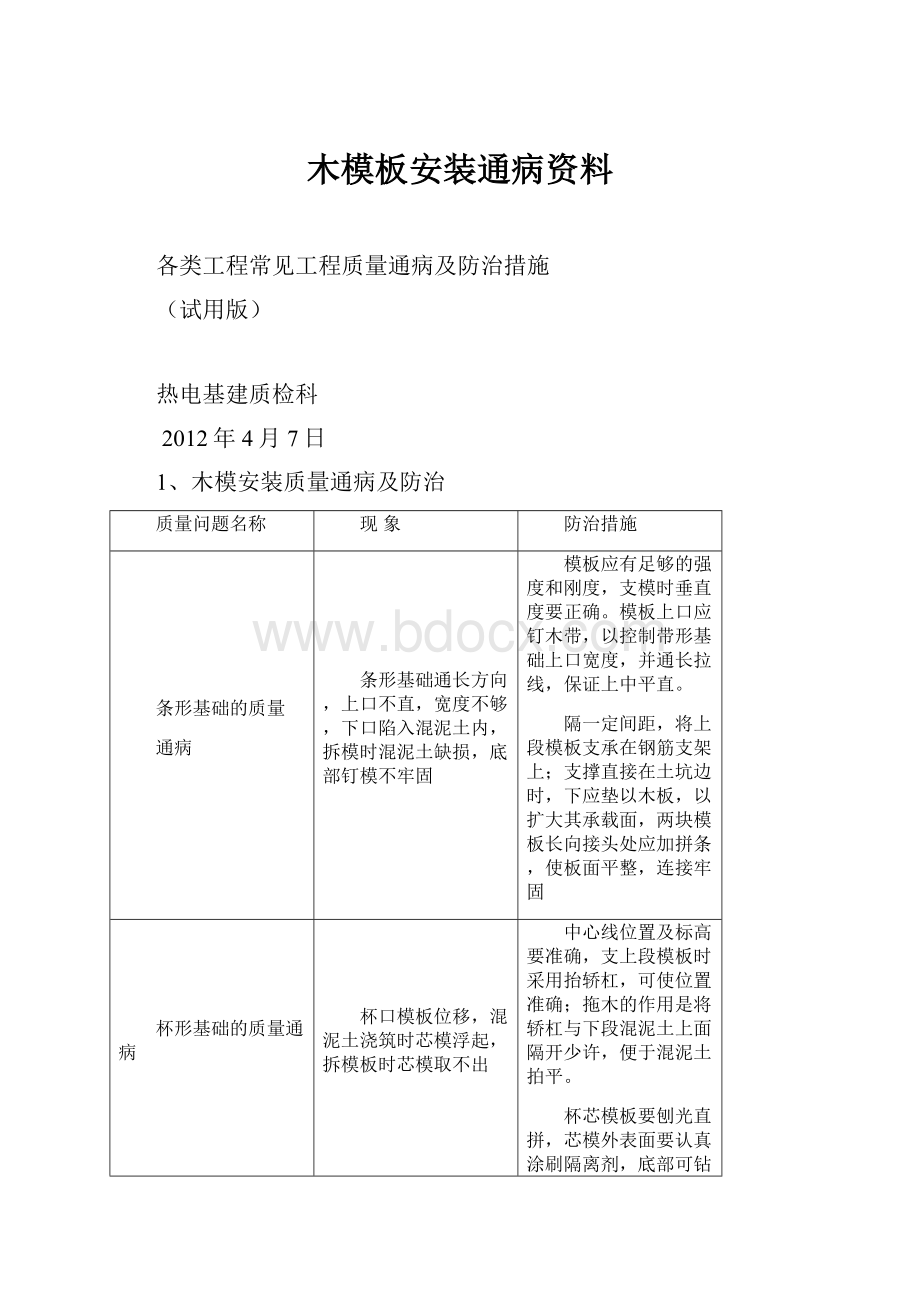 木模板安装通病资料.docx