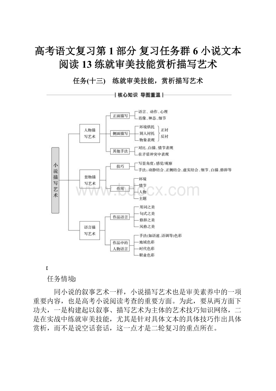 高考语文复习第1部分 复习任务群6 小说文本阅读13 练就审美技能赏析描写艺术.docx_第1页