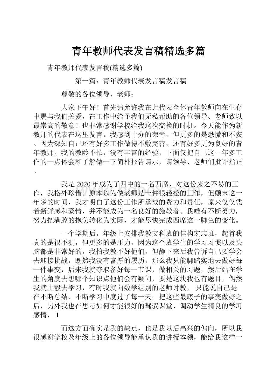 青年教师代表发言稿精选多篇.docx