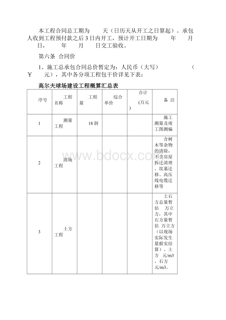 高尔夫球场建设工程施工总承包合同协议书范本.docx_第3页