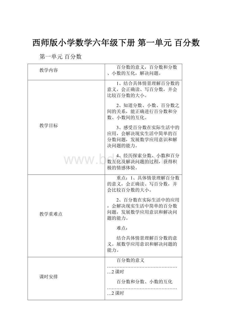 西师版小学数学六年级下册第一单元百分数.docx_第1页