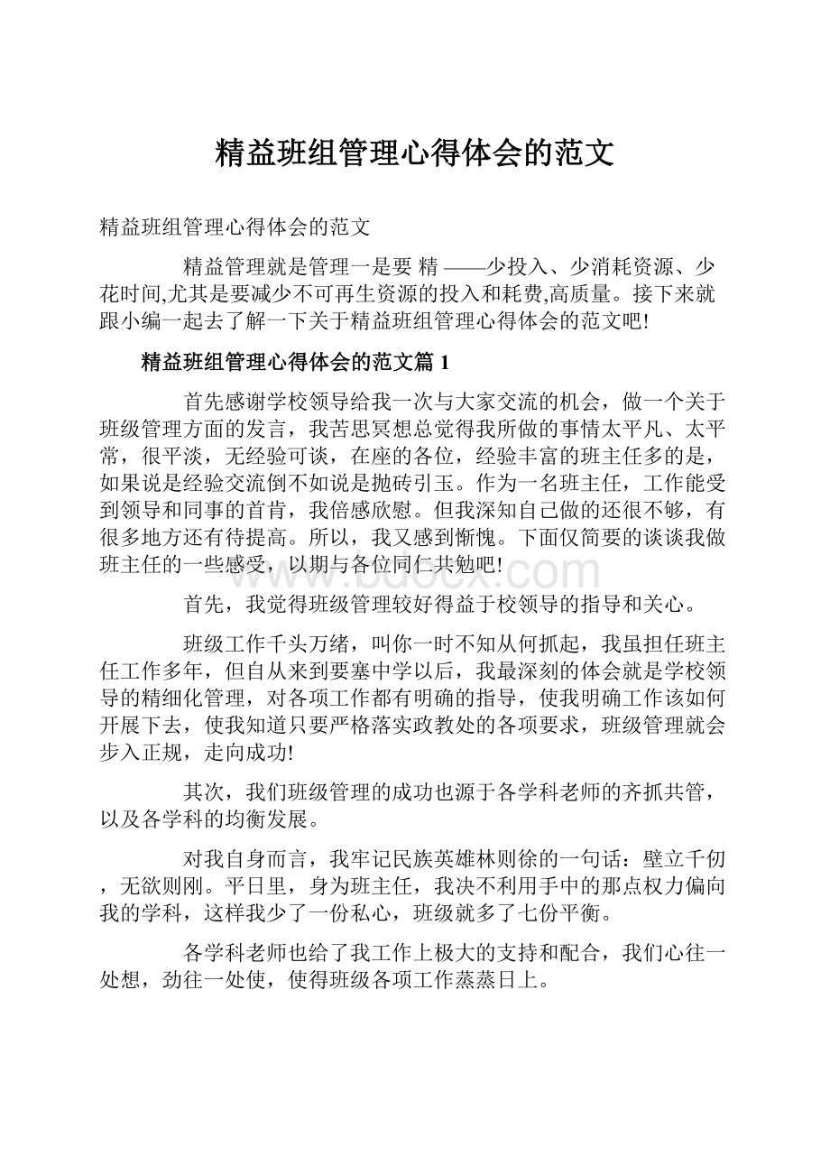 精益班组管理心得体会的范文.docx