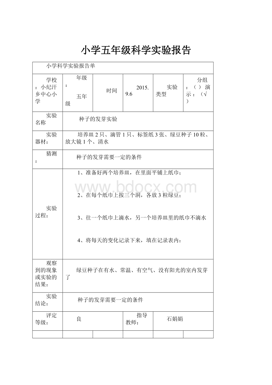 小学五年级科学实验报告.docx