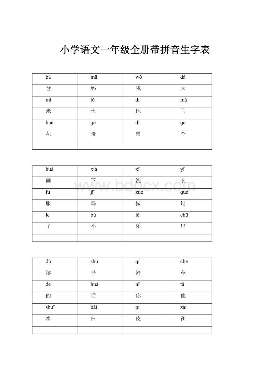 小学语文一年级全册带拼音生字表.docx