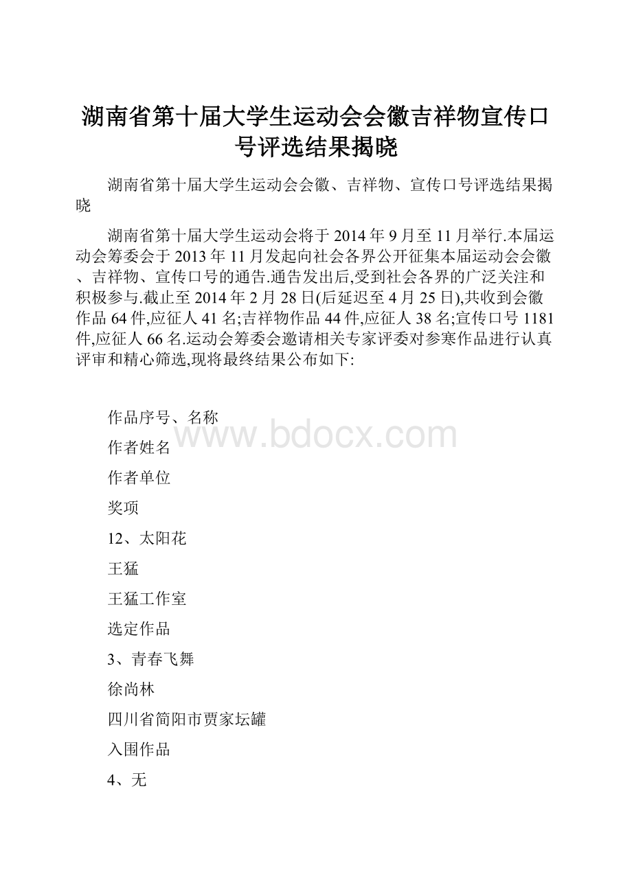 湖南省第十届大学生运动会会徽吉祥物宣传口号评选结果揭晓.docx