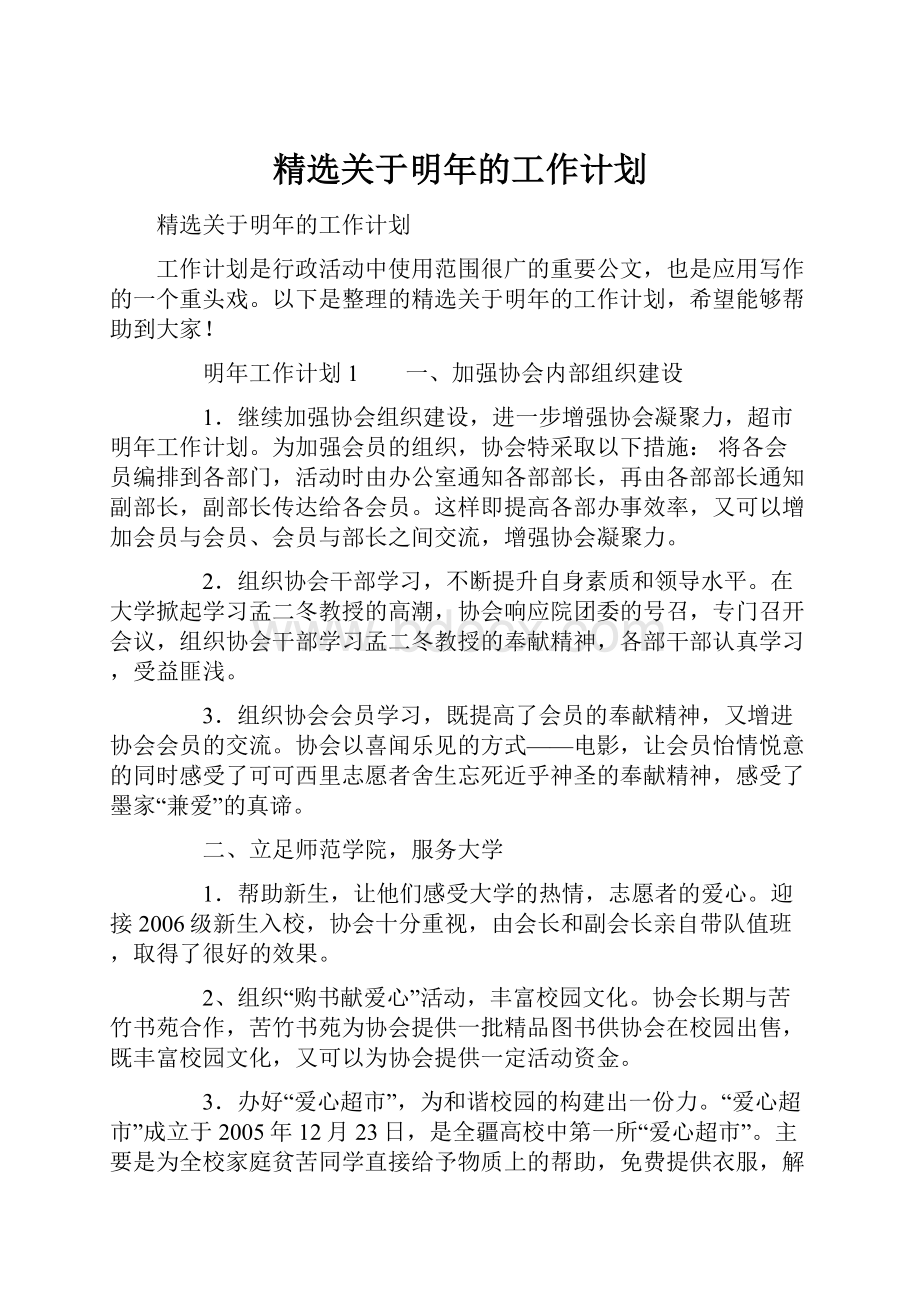 精选关于明年的工作计划.docx_第1页