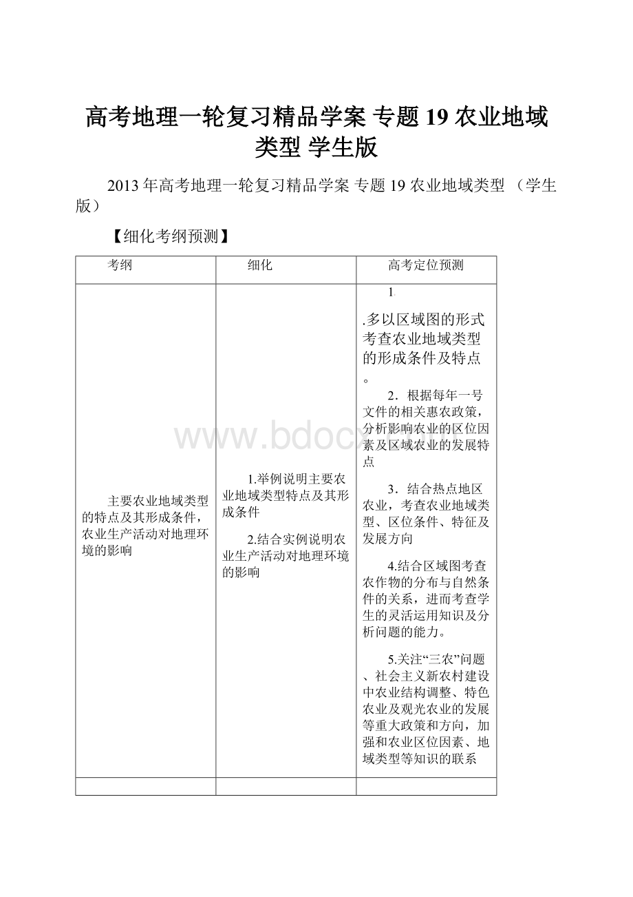 高考地理一轮复习精品学案 专题19 农业地域类型 学生版.docx_第1页