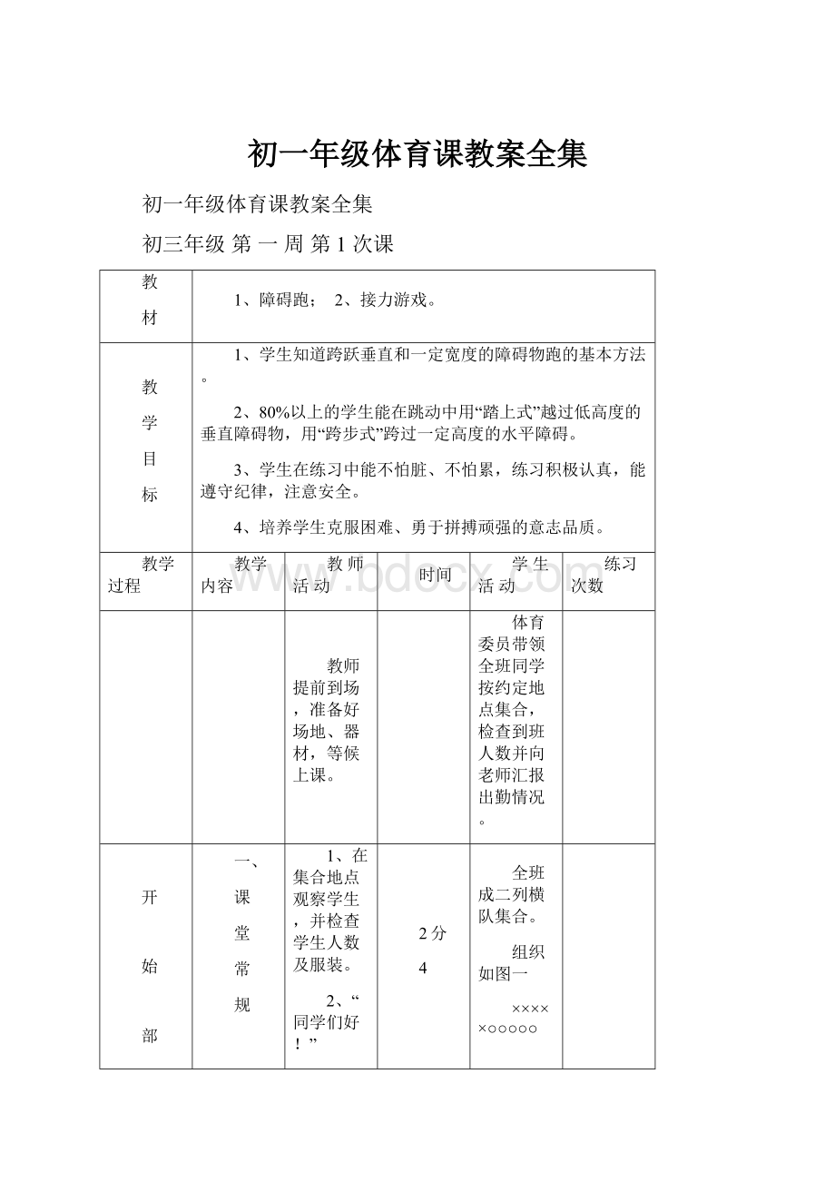 初一年级体育课教案全集.docx