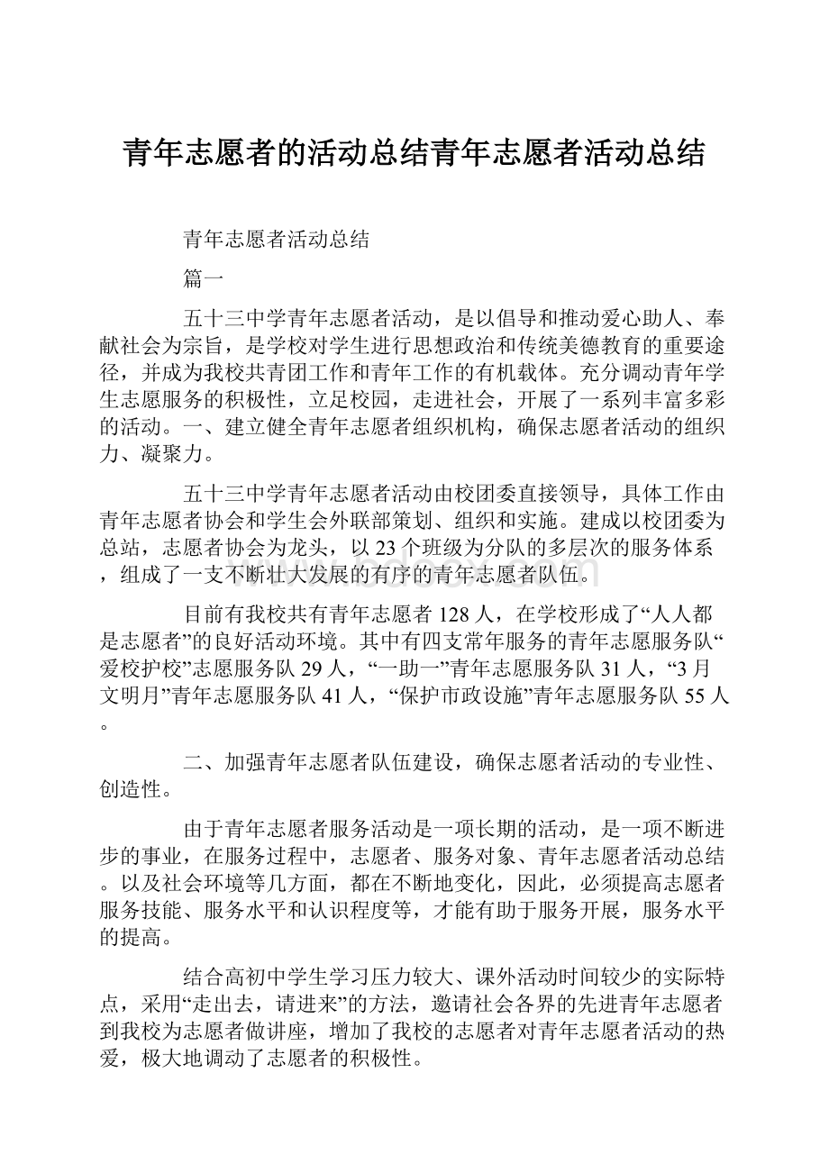 青年志愿者的活动总结青年志愿者活动总结.docx