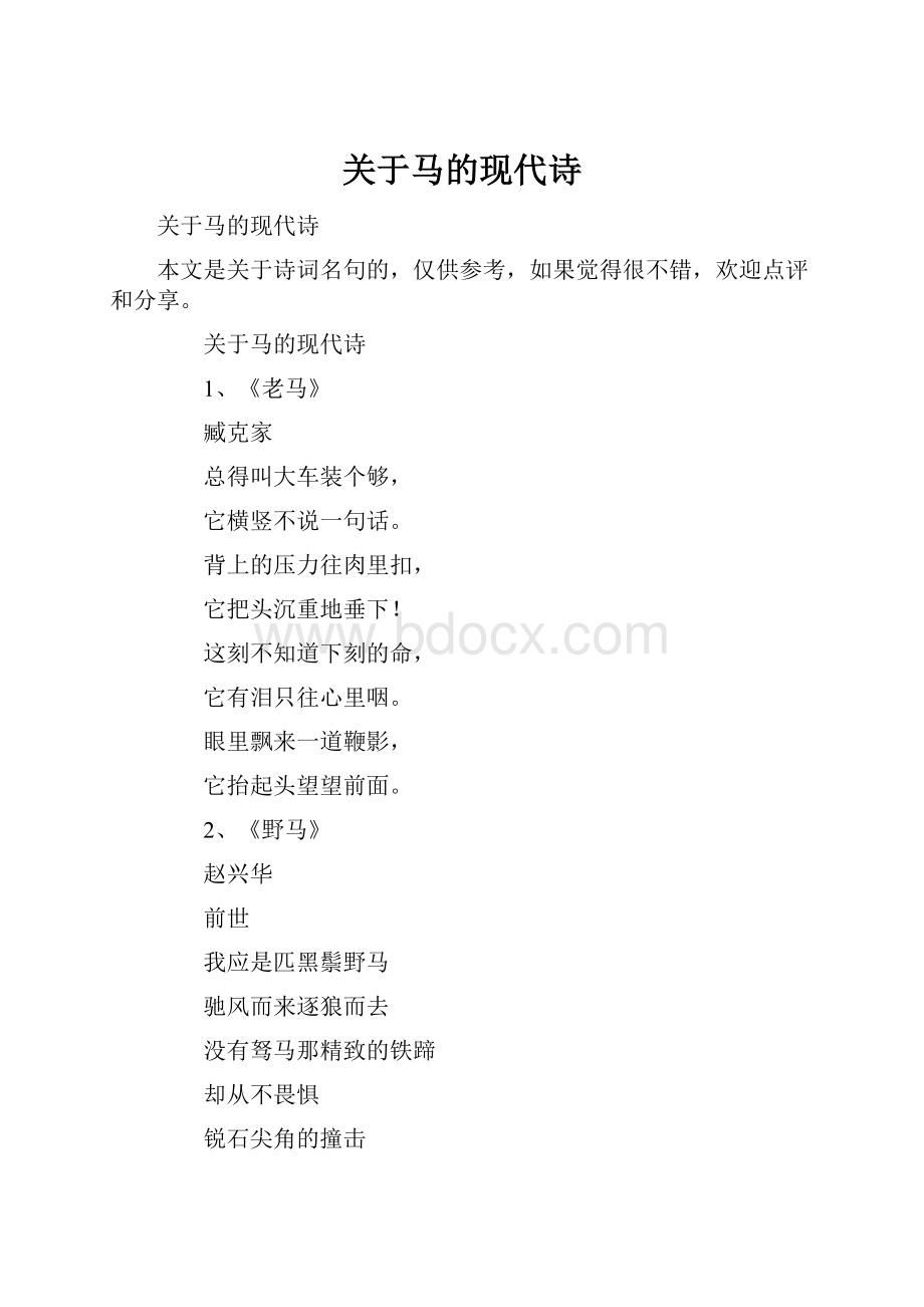 关于马的现代诗.docx