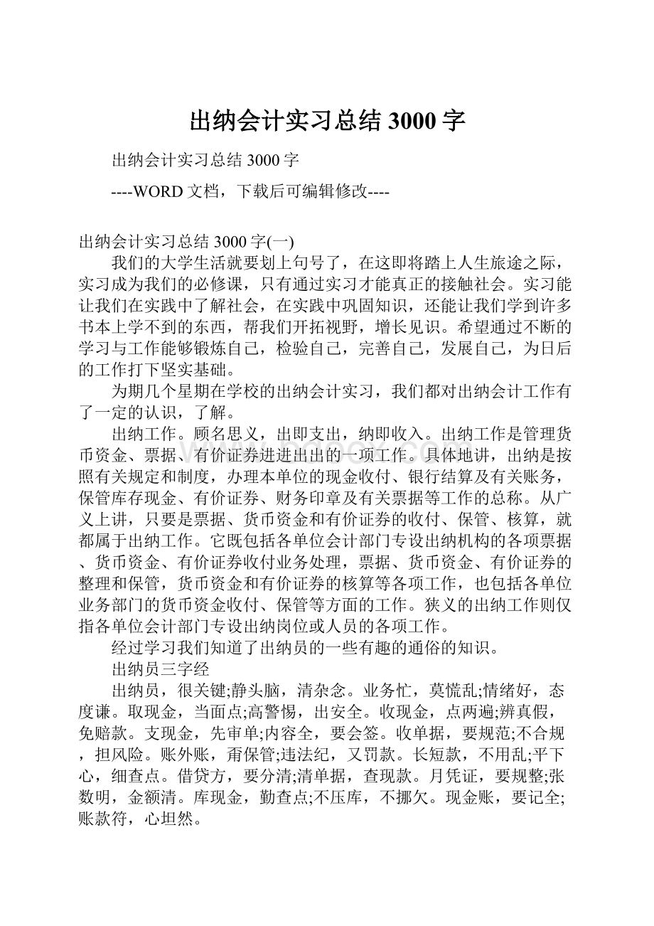 出纳会计实习总结3000字.docx_第1页