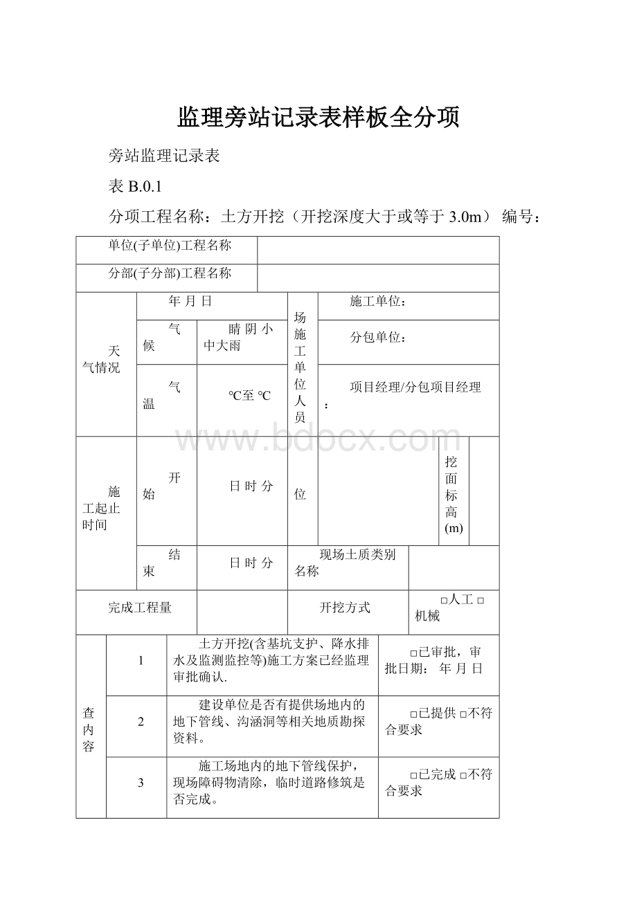 监理旁站记录表样板全分项.docx