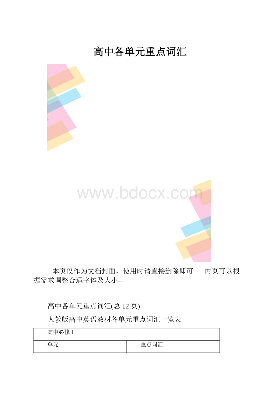 高中各单元重点词汇.docx