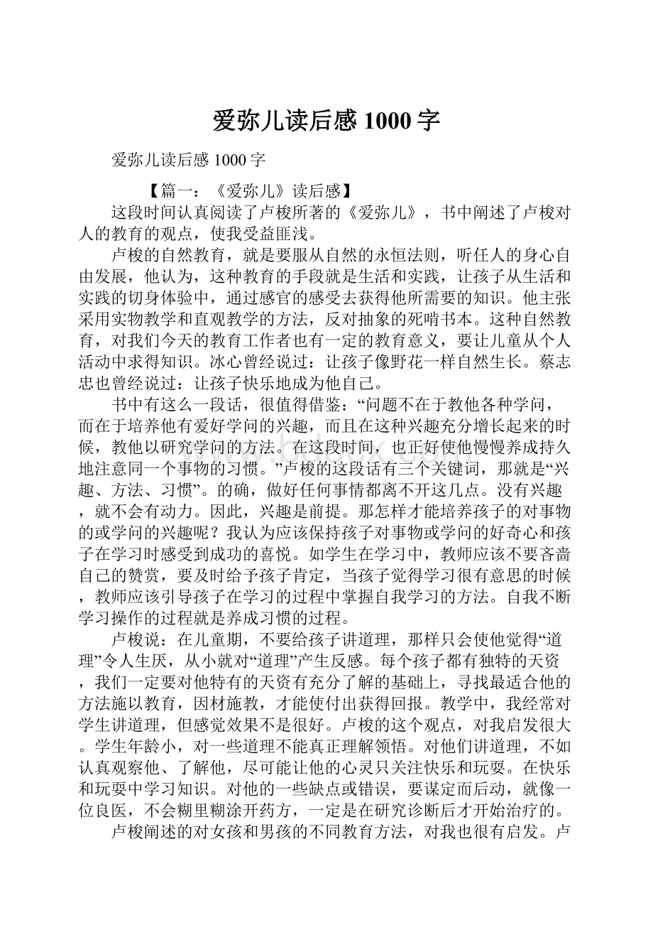 爱弥儿读后感1000字.docx