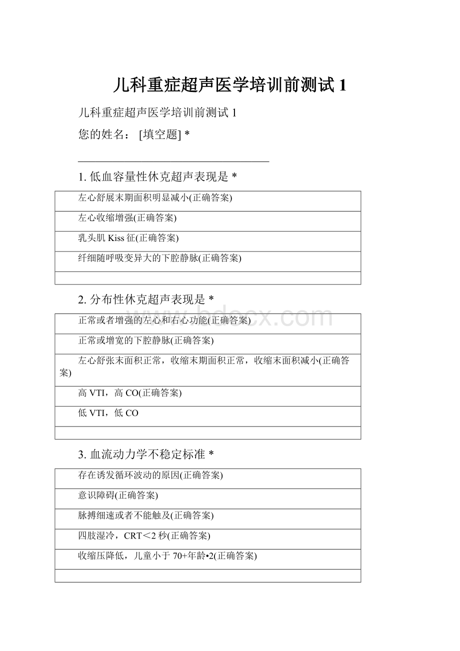 儿科重症超声医学培训前测试1.docx