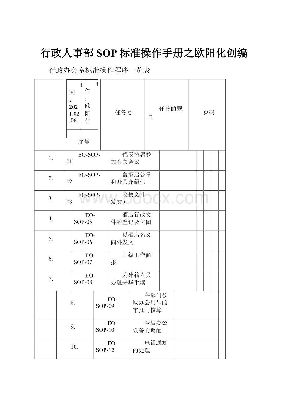 行政人事部SOP标准操作手册之欧阳化创编.docx