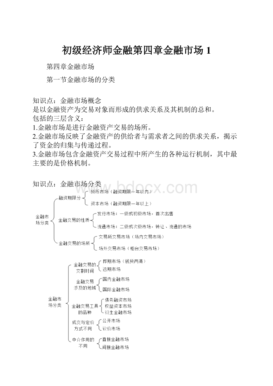 初级经济师金融第四章金融市场1.docx