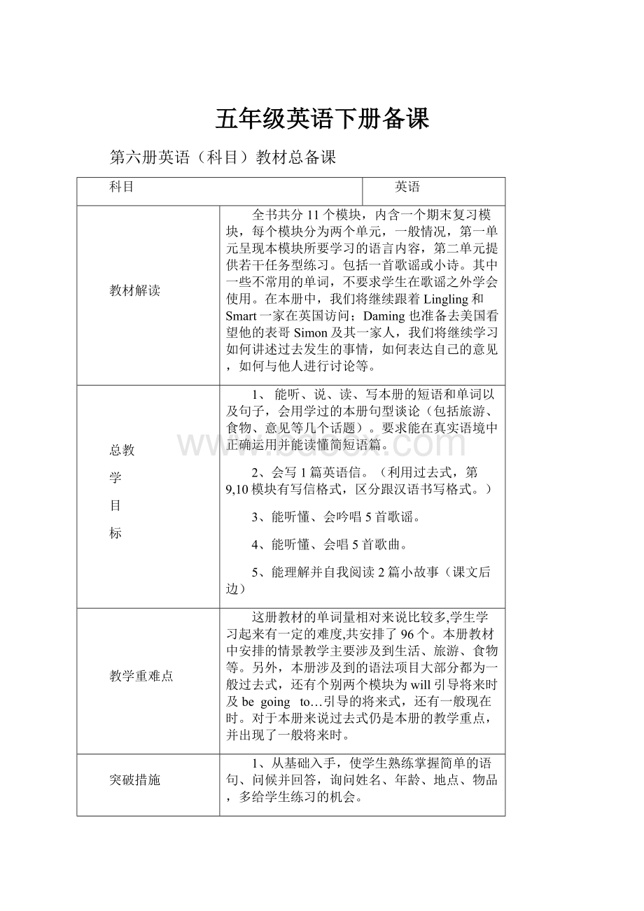 五年级英语下册备课.docx_第1页