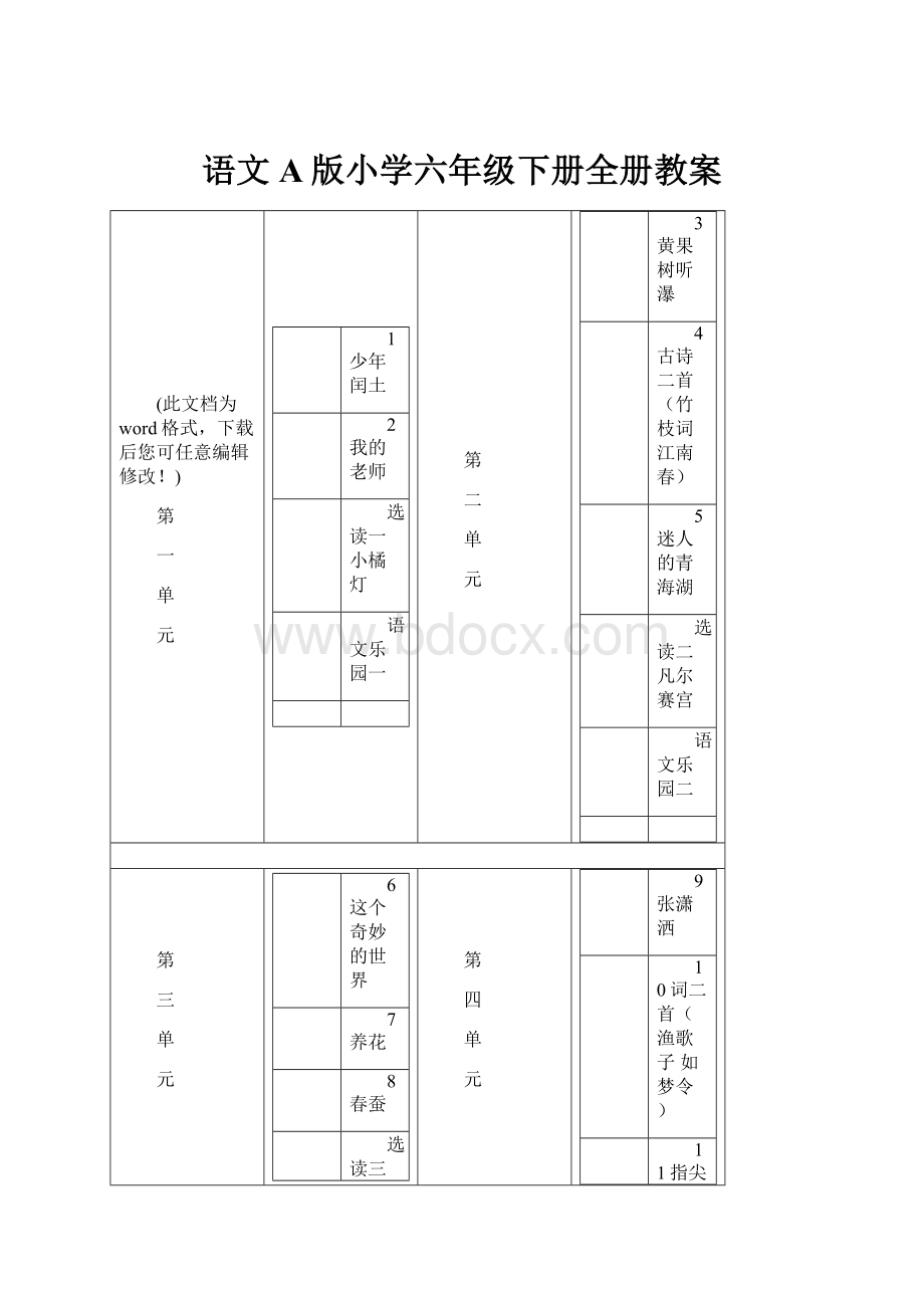 语文A版小学六年级下册全册教案.docx