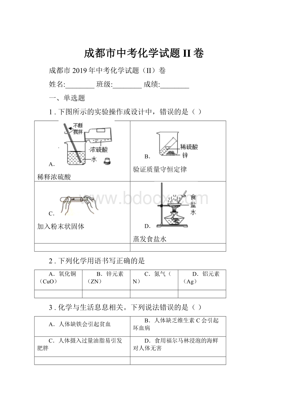 成都市中考化学试题II卷.docx