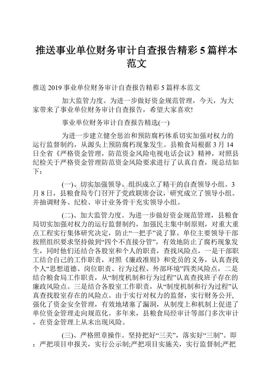 推送事业单位财务审计自查报告精彩5篇样本范文.docx