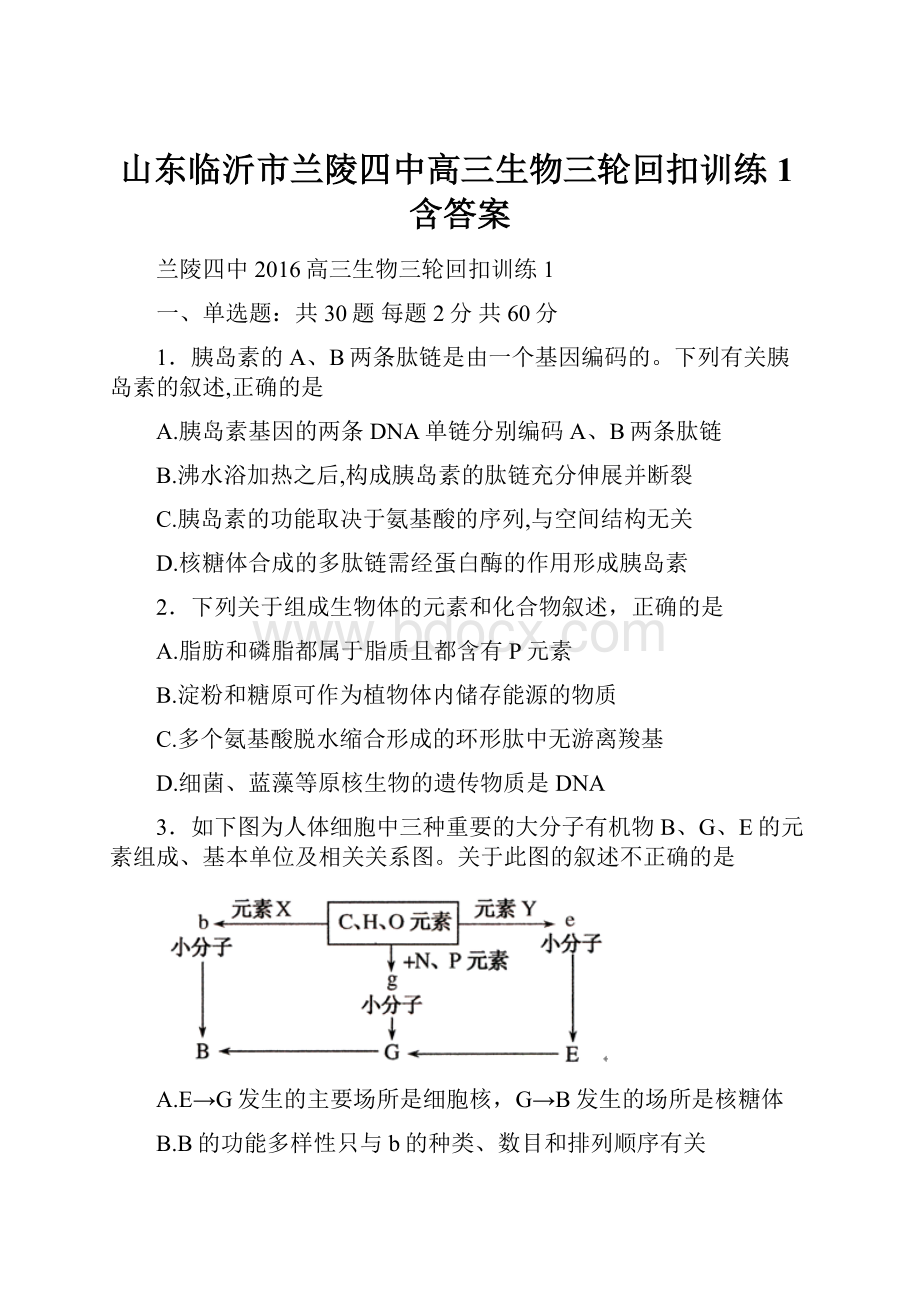 山东临沂市兰陵四中高三生物三轮回扣训练1含答案.docx