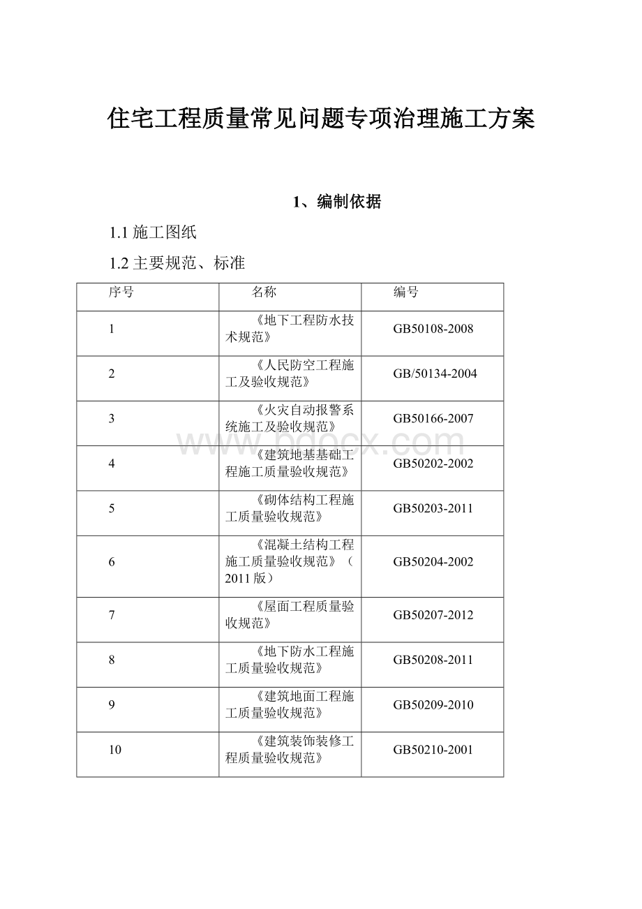 住宅工程质量常见问题专项治理施工方案.docx