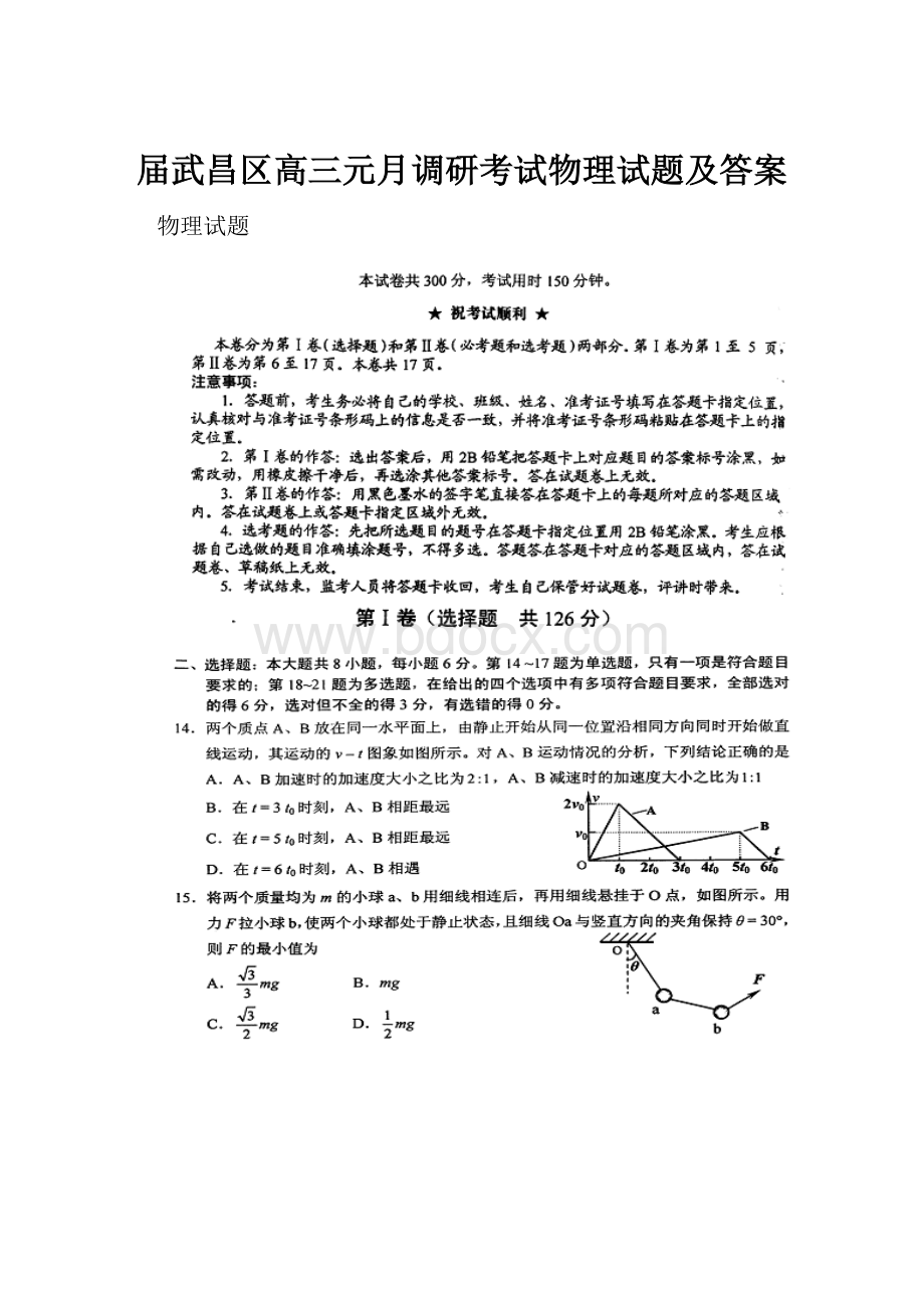 届武昌区高三元月调研考试物理试题及答案.docx_第1页