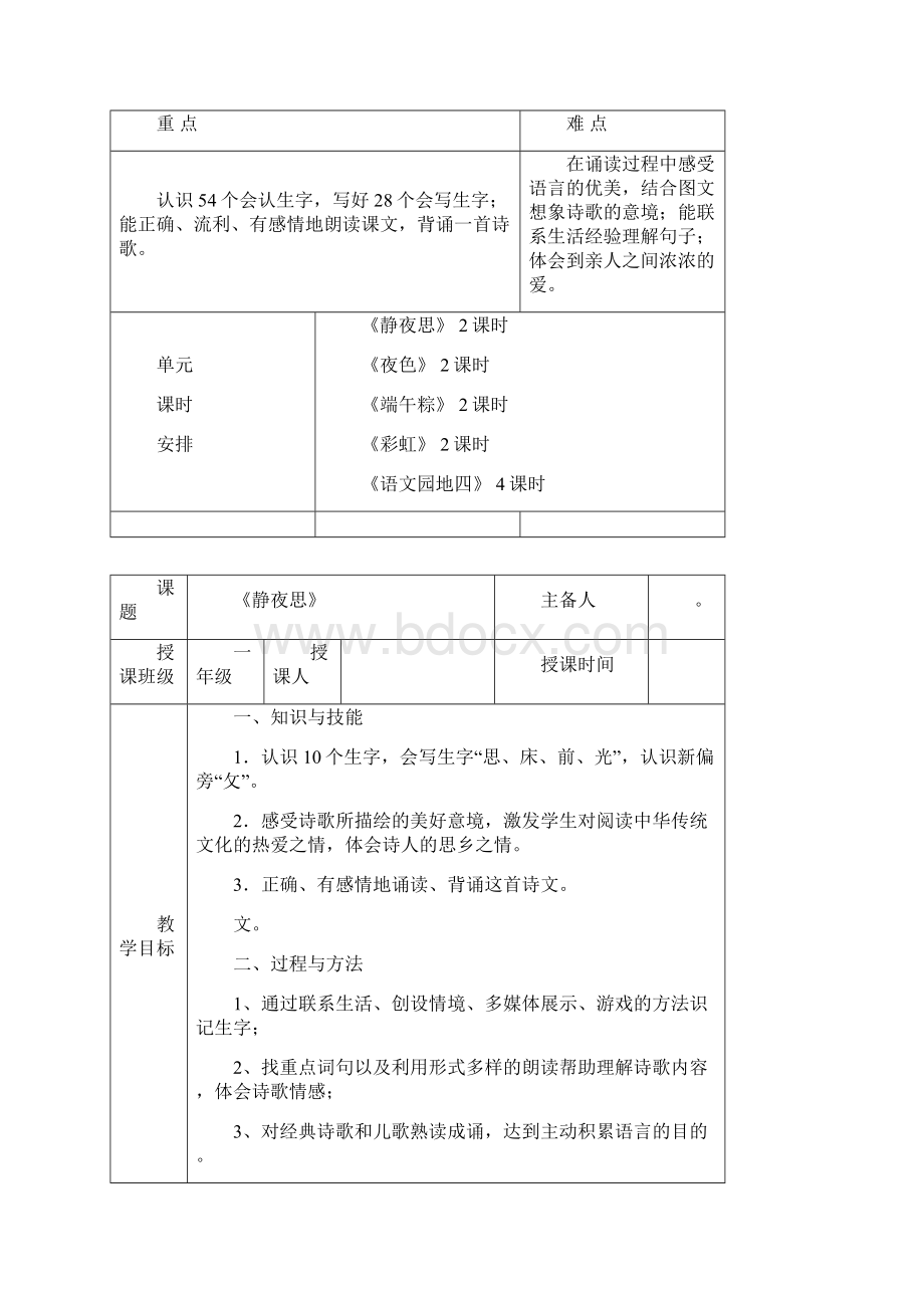 春一年级语文四单元教学设计表格式.docx_第2页