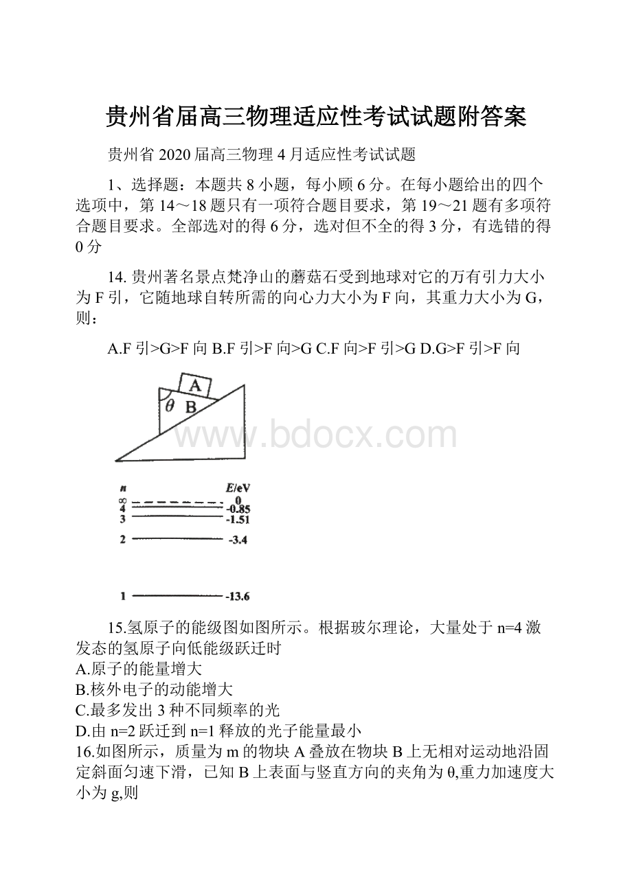 贵州省届高三物理适应性考试试题附答案.docx