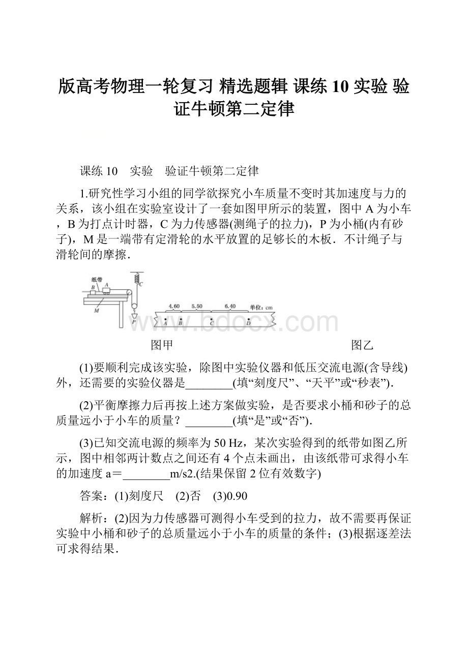 版高考物理一轮复习 精选题辑 课练10 实验 验证牛顿第二定律.docx