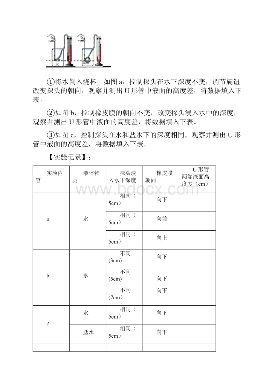 中考物理重点实验复习 探究液体压强大小的影响因素实验.docx_第2页