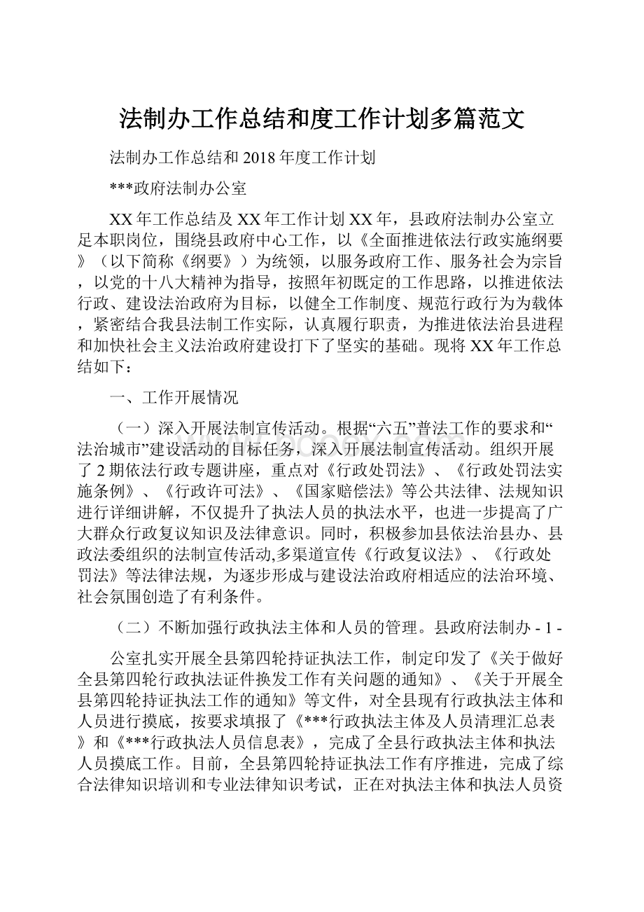 法制办工作总结和度工作计划多篇范文.docx