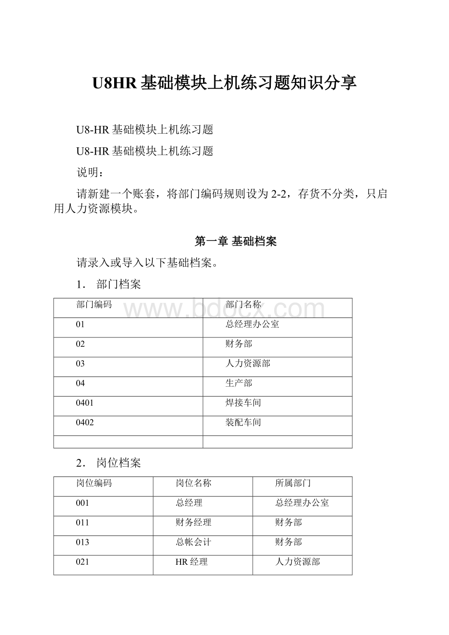 U8HR基础模块上机练习题知识分享.docx