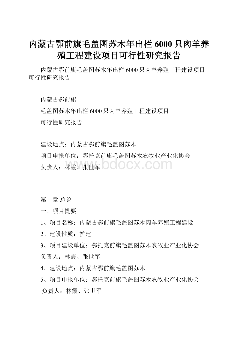 内蒙古鄂前旗毛盖图苏木年出栏6000只肉羊养殖工程建设项目可行性研究报告.docx