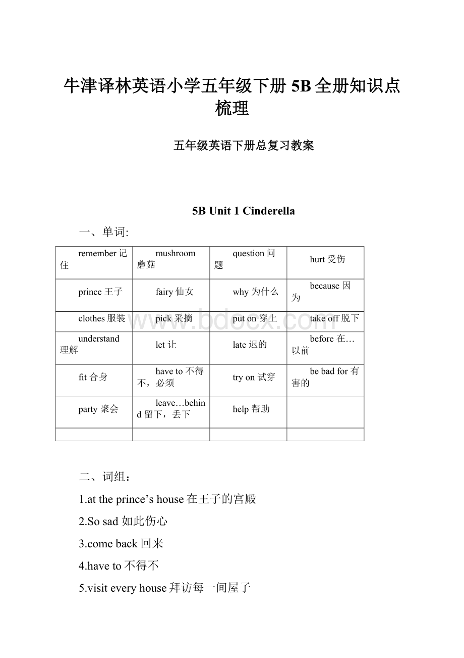 牛津译林英语小学五年级下册5B全册知识点梳理.docx_第1页