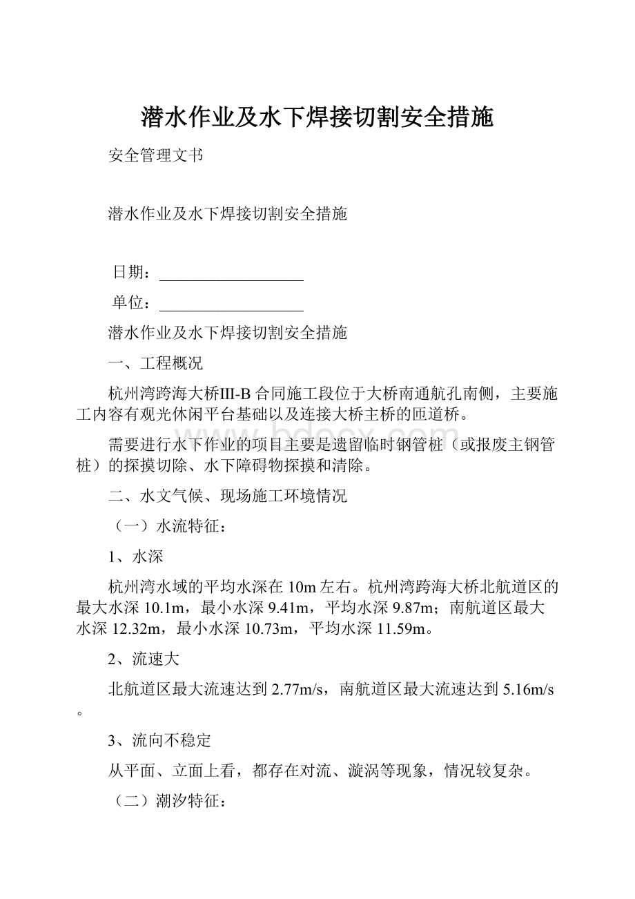 潜水作业及水下焊接切割安全措施.docx