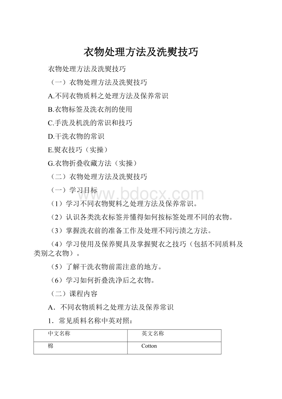 衣物处理方法及洗熨技巧.docx