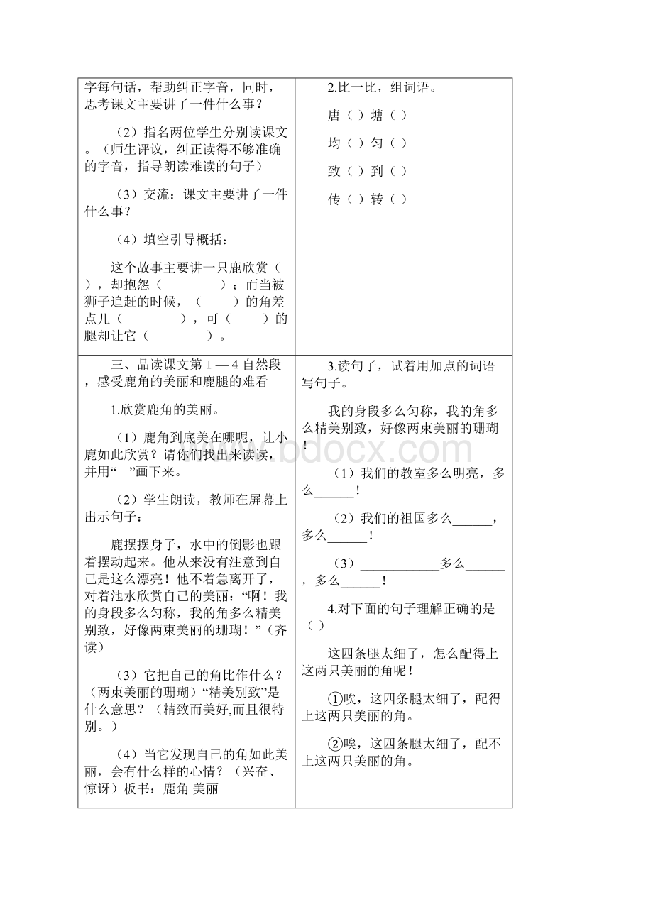 最新审定部编版三年级语文下册《7 鹿角和鹿腿》教案+教学反思.docx_第3页