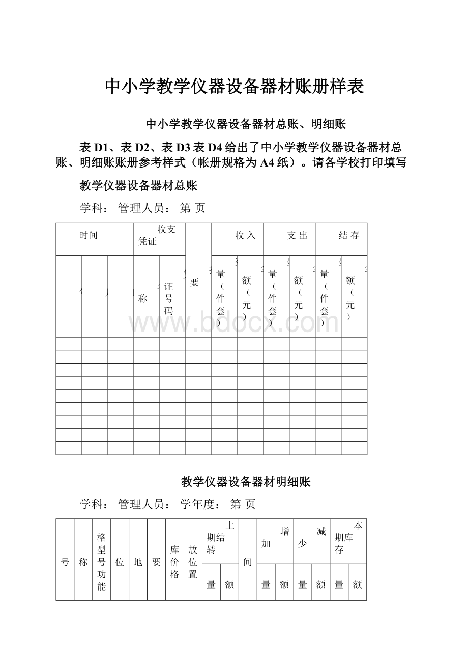 中小学教学仪器设备器材账册样表.docx