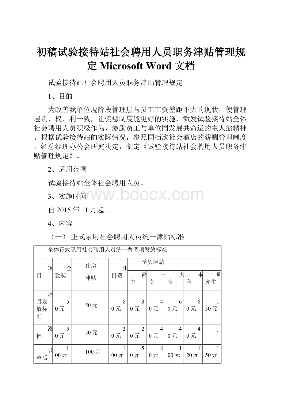 初稿试验接待站社会聘用人员职务津贴管理规定Microsoft Word 文档.docx