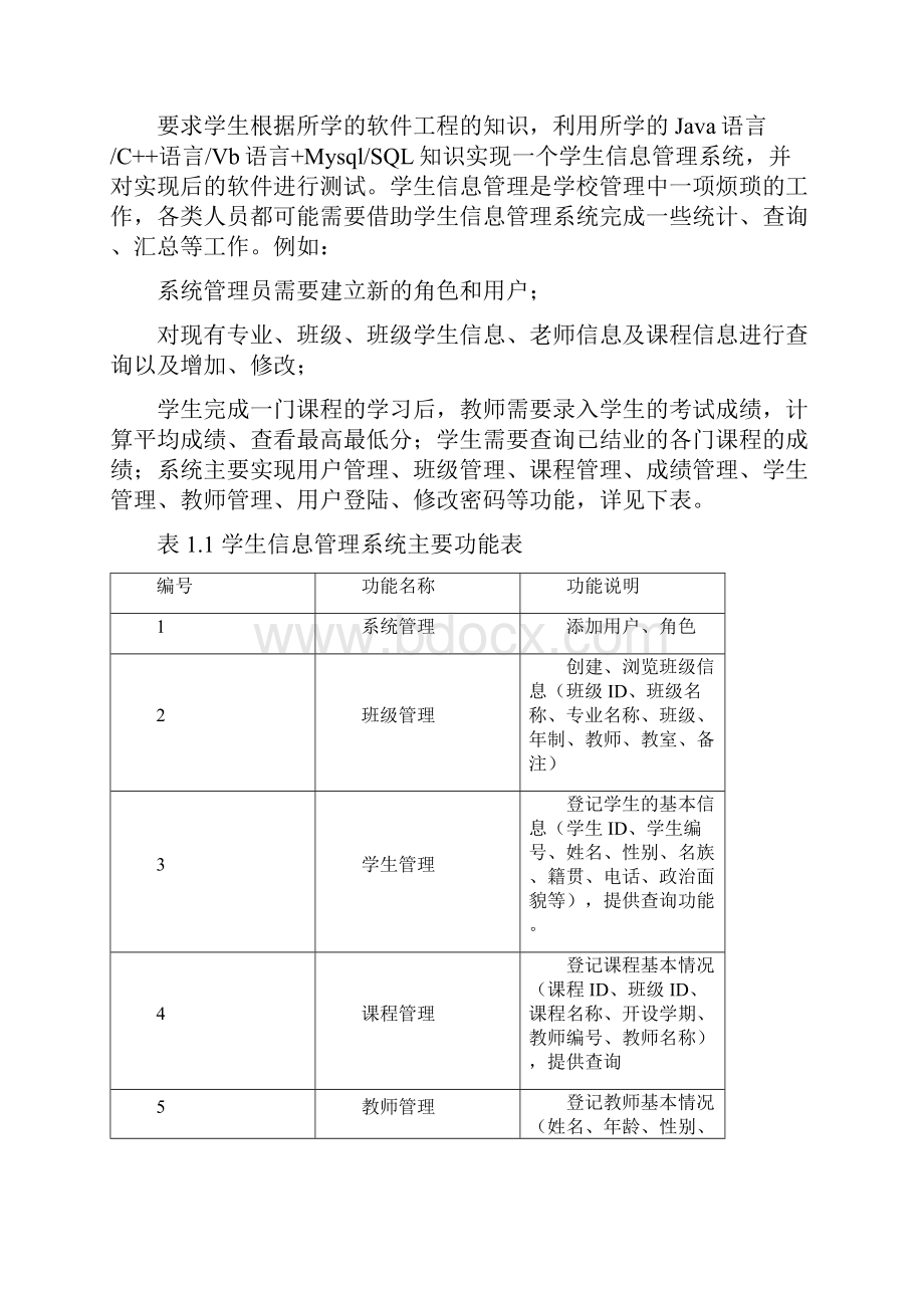 学生信息管理 Java 软件工程.docx_第2页