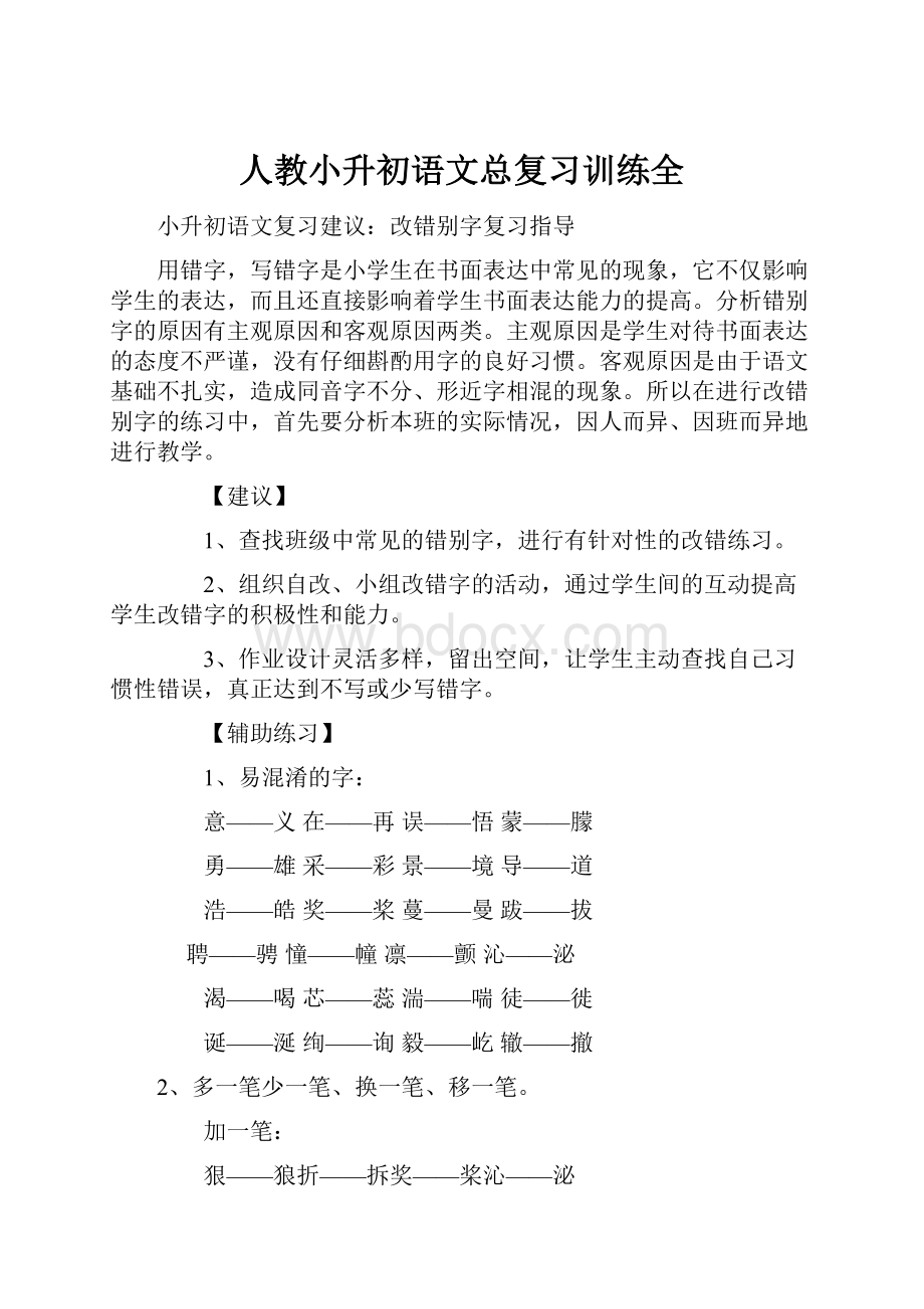 人教小升初语文总复习训练全.docx