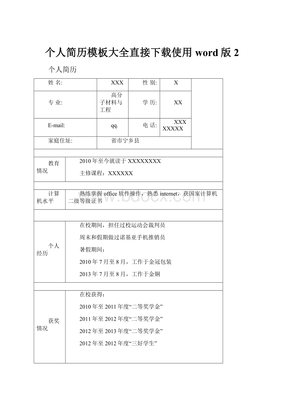 个人简历模板大全直接下载使用word版2.docx