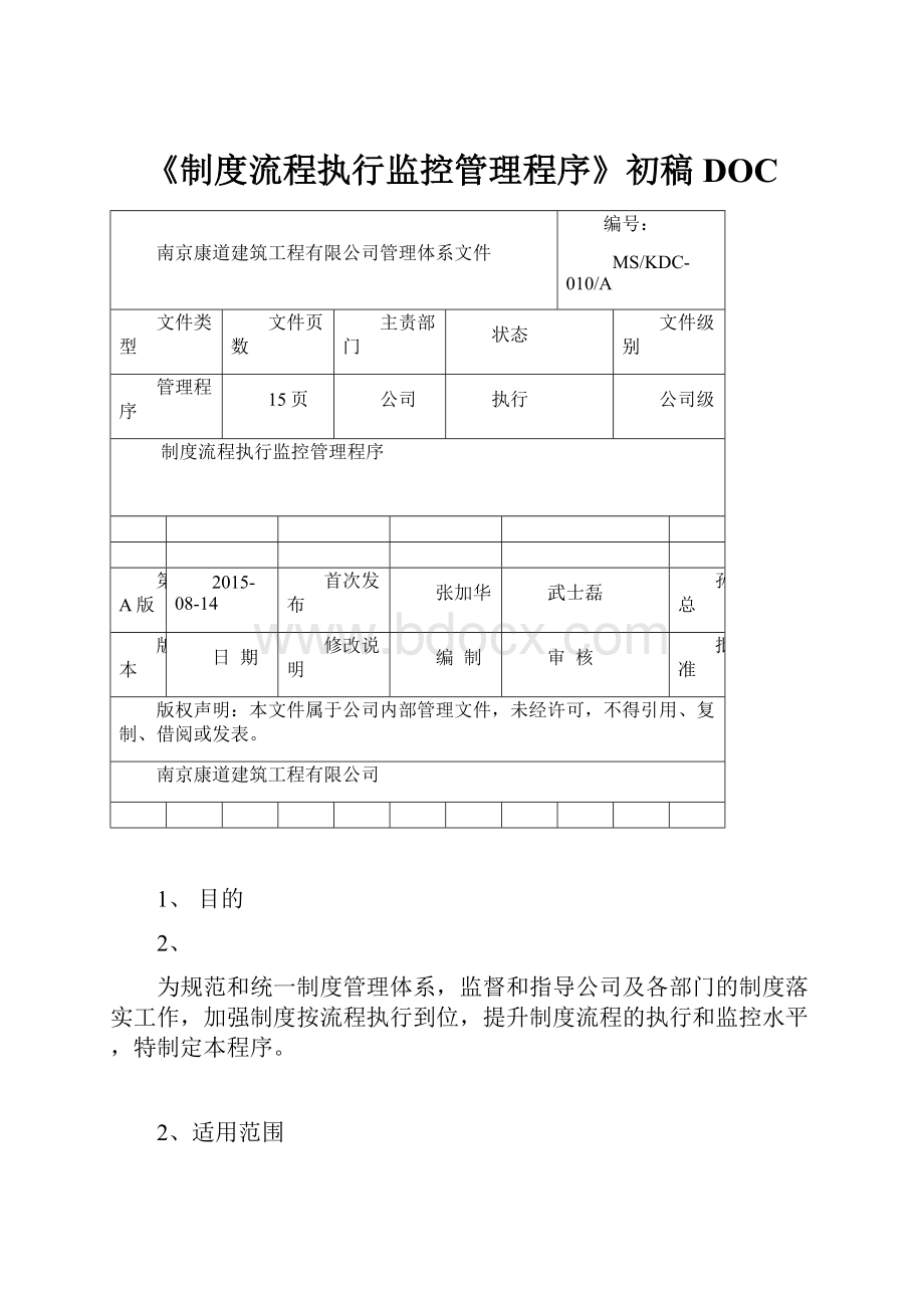 《制度流程执行监控管理程序》初稿DOC.docx