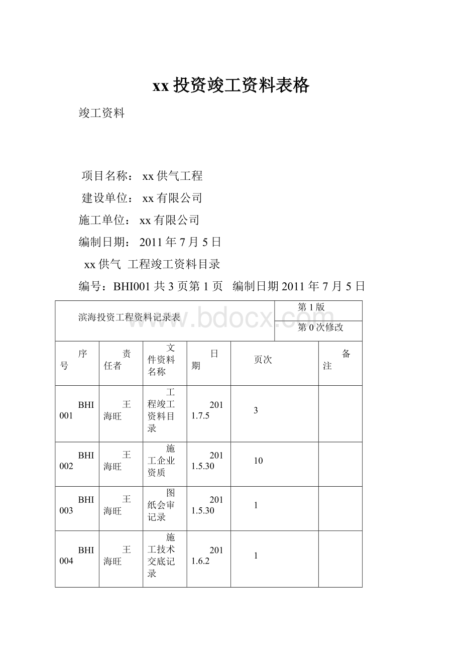 xx投资竣工资料表格.docx