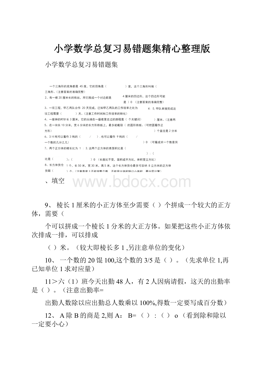 小学数学总复习易错题集精心整理版.docx_第1页