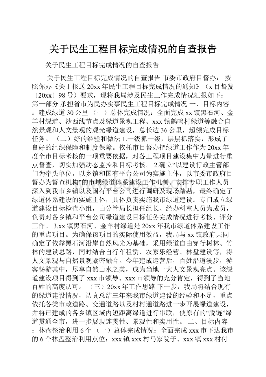 关于民生工程目标完成情况的自查报告.docx