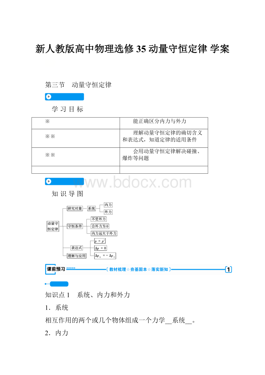 新人教版高中物理选修35动量守恒定律学案.docx_第1页