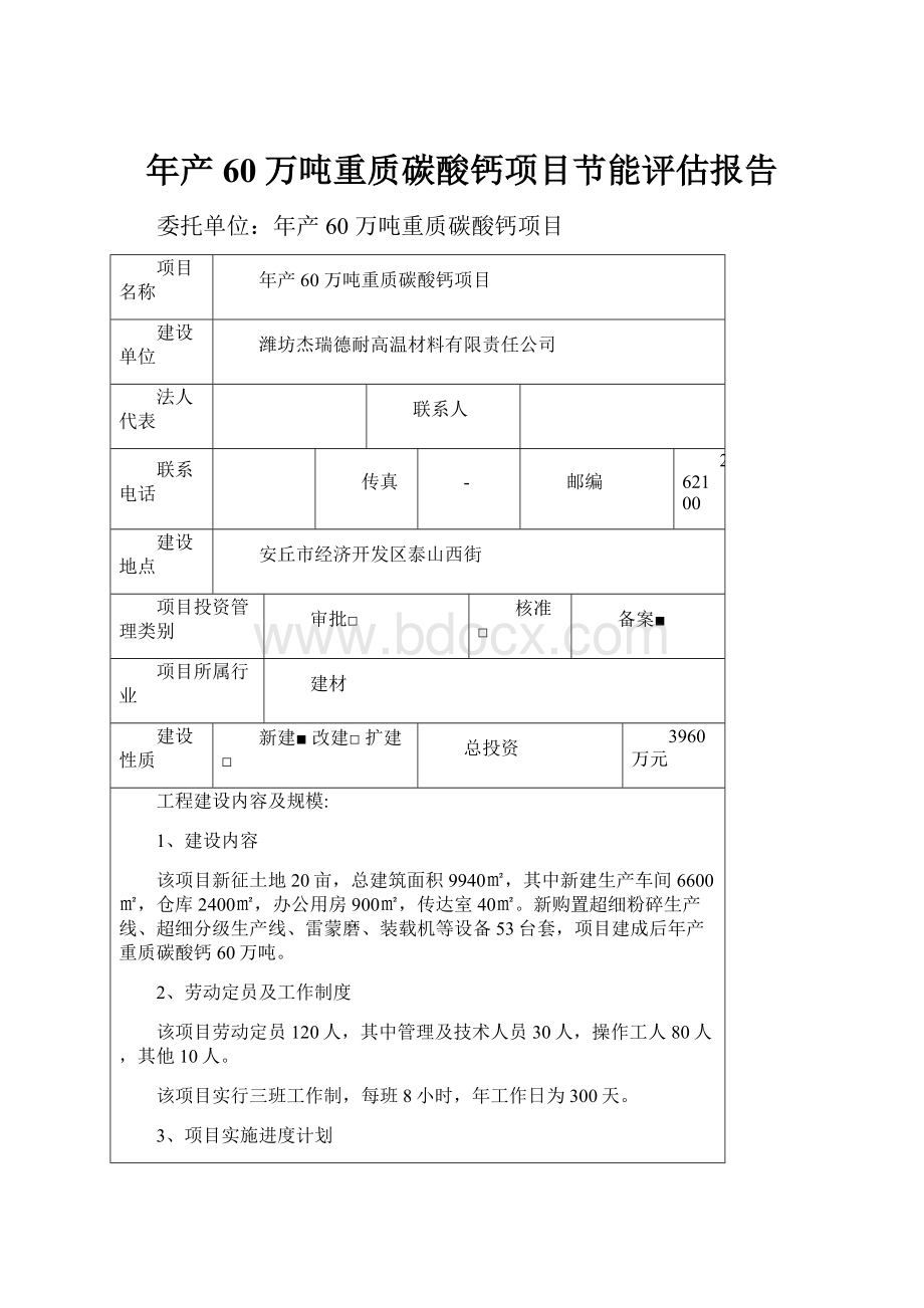 年产60万吨重质碳酸钙项目节能评估报告.docx